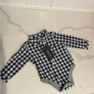 Me & Henry Jasper Woven Onesie • Blue/ Cream Plaid • 100% Cotton